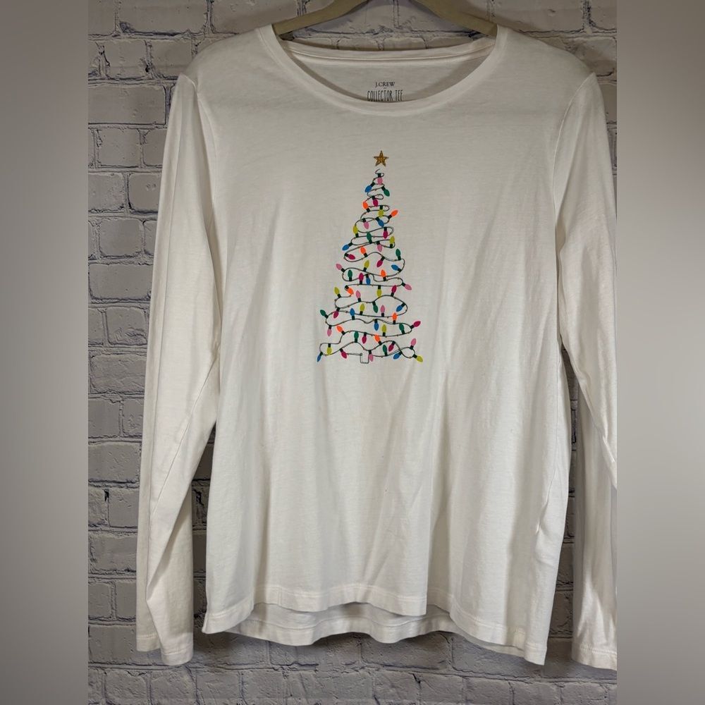 J Crew Factory White Christmas Tree Lights Holiday Loungewear Graphic Tee L